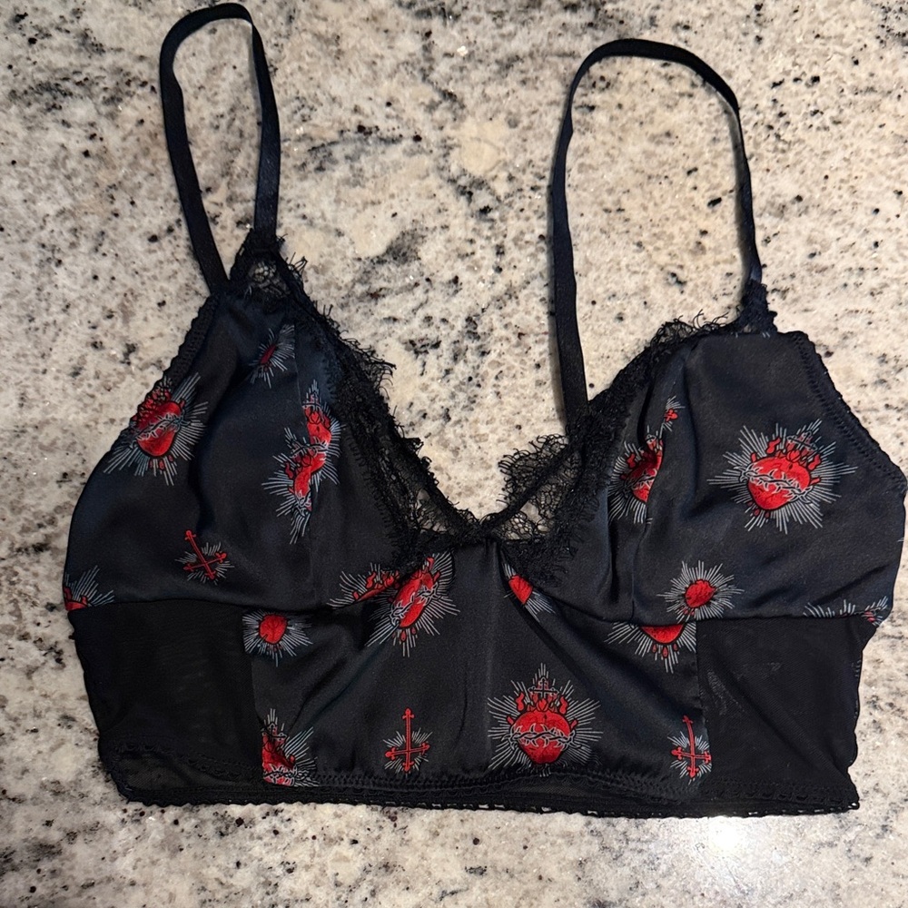 Black and Red Women's Sacred Heart Lace Bralette from Killstar
